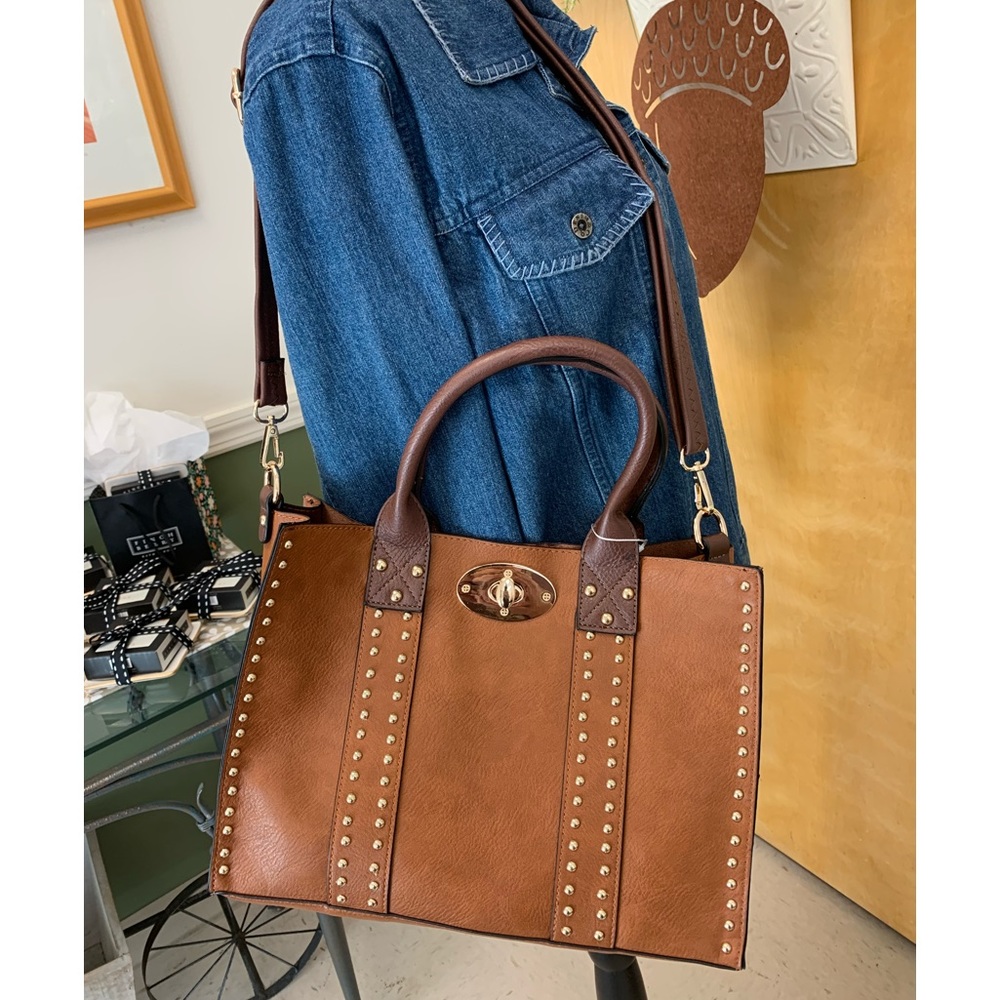 Studded 3-in-1 Handbag in Brown by Empire